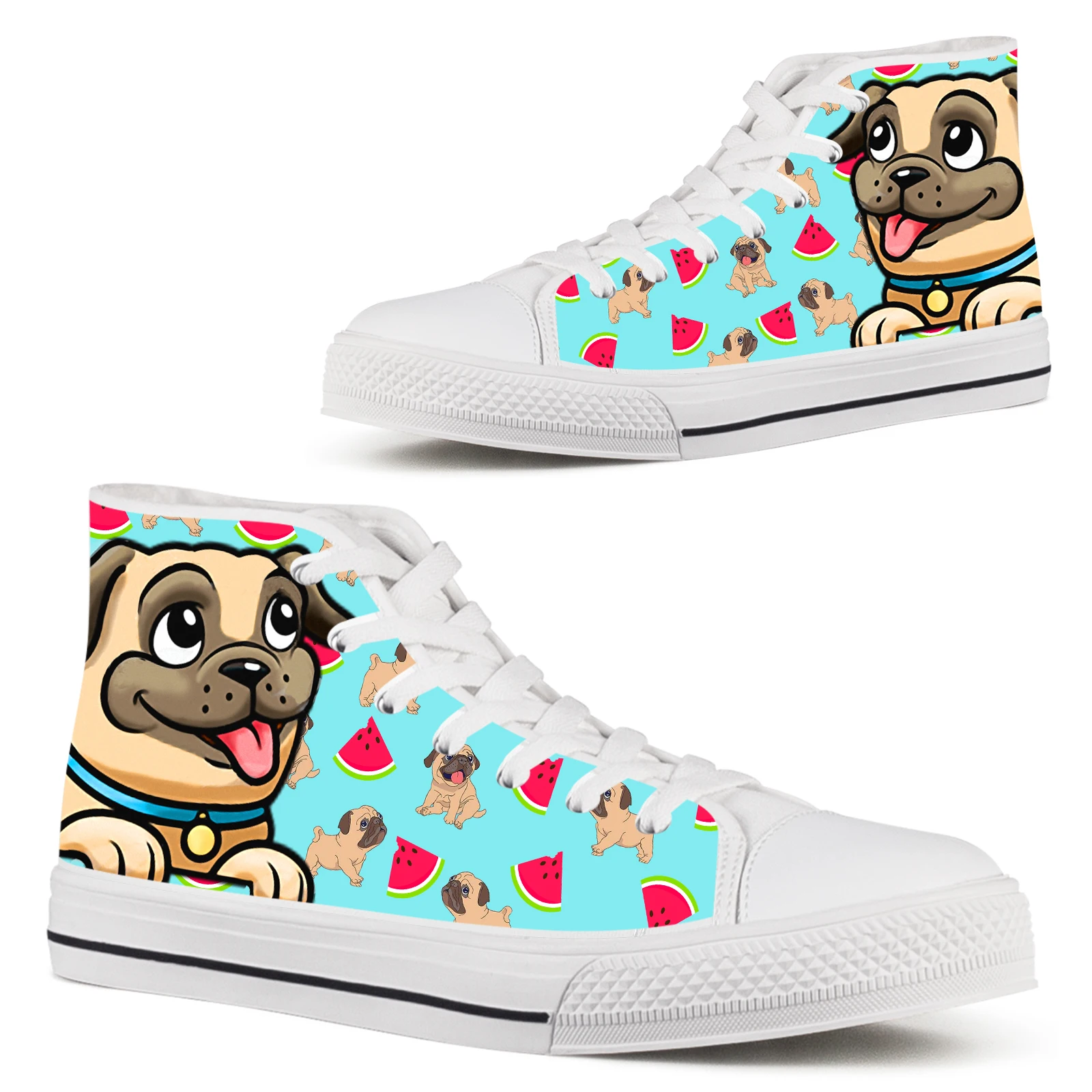 ELVISWORDS Funny Cartoon Pug Designer Shoes Comfortable Lace Up High Top Women's Shoes Cartoon Fruit Print Shoes White Shoes
ELVISWORDS Funny Cartoon Pug Designer Shoes Comfortable Lace Up High Top Women's Shoes Cartoon Fruit Print Shoes White Shoes