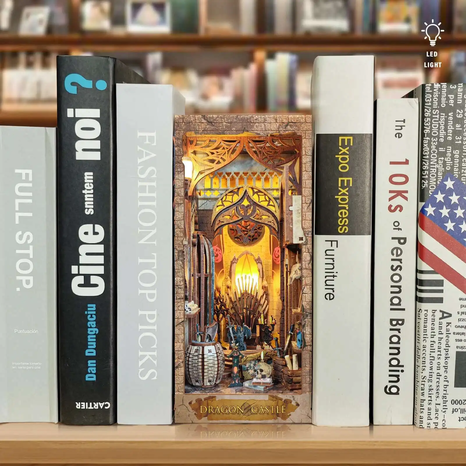 DIY Book Nook Insert Kits Wooden Miniature Building Kit Dragon Castle Magic Bookend with LED Lights Bookshelf Home Decoration
DIY Book Nook Insert Kits Wooden Miniature Building Kit Dragon Castle Magic Bookend with LED Lights Bookshelf Home Decoration