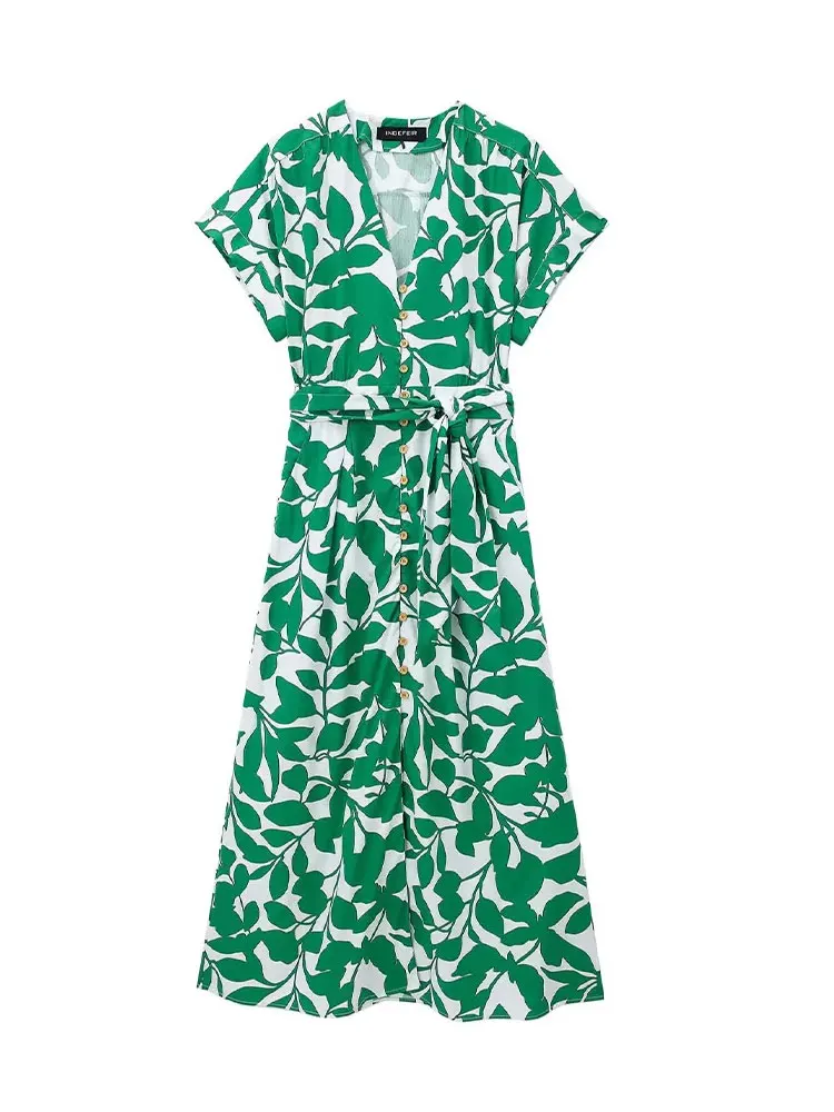 TRAF Woman Beach Long Dress 2024 Women Chic Botanical Print Belt Single-Breasted Decorate Short Sleeves Midi Dresses
TRAF Woman Beach Long Dress 2024 Women Chic Botanical Print Belt Single-Breasted Decorate Short Sleeves Midi Dresses