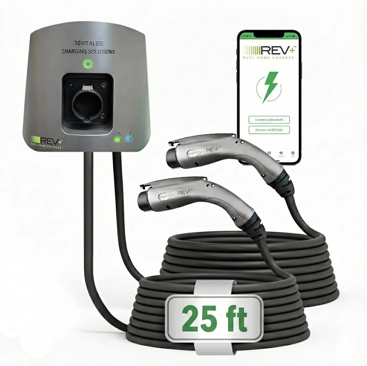 REV+ Dual-Port Level 2 EV Charger 50 Amps, 11.5 kW Power, 240V Smart Electric Vehicle Charger with Wi-Fi & Bluetooth, Mobile App, UL Certified, Indoor/Outdoor Car Charging Station
REV+ Dual-Port Level 2 EV Charger 50 Amps, 11.5 kW Power, 240V Smart Electric Vehicle Charger with Wi-Fi & Bluetooth, Mobile App, UL Certified, Indoor/Outdoor Car Charging Station