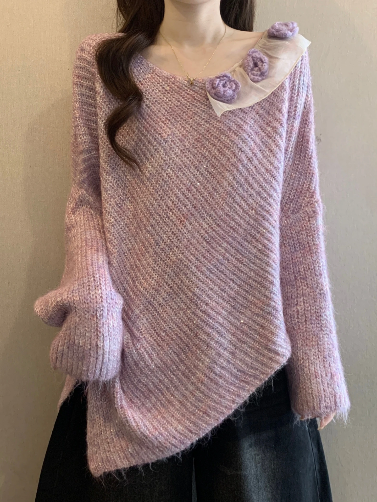 Unique Beautiful Purple 3D Flower Knitted Sweater Women's Spring Autumn plus Size Asymmetric Comfortable Soft Korean Style Top
Unique Beautiful Purple 3D Flower Knitted Sweater Women's Spring Autumn plus Size Asymmetric Comfortable Soft Korean Style Top