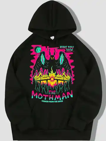 Men's MOTHMAN Halloween Graphic Hoodie The Mothman Fiery Design Long Sleeve Cotton Blend Machine Washable