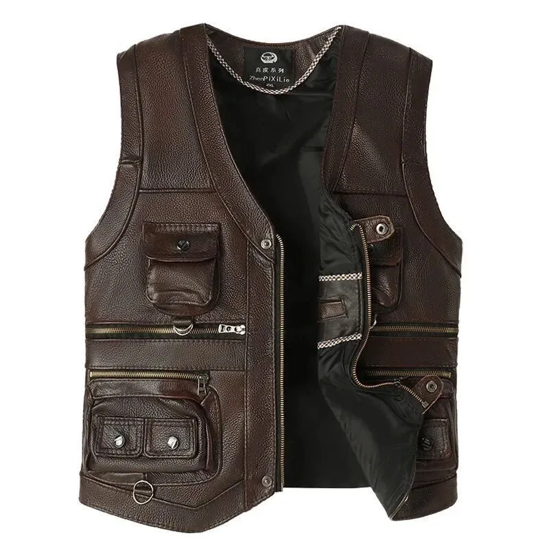 Spring and Autumn Genuine Real Leather Vest Men's First Layer Cowhide Waistcoat Multi-Pocket Photography Outdoor Dad Wear
Spring and Autumn Genuine Real Leather Vest Men's First Layer Cowhide Waistcoat Multi-Pocket Photography Outdoor Dad Wear