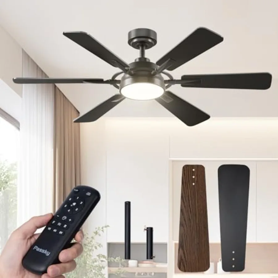 Ceiling fan with light for bedroom and living room, black metal, 52 inch, reversible quiet operation, dimmable 3CCT LED, remote
Ceiling fan with light for bedroom and living room, black metal, 52 inch, reversible quiet operation, dimmable 3CCT LED, remote