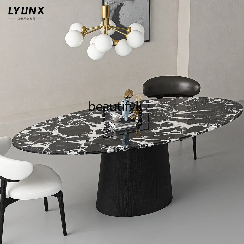 TTT Natural marble dining table oval Italian minimalist household luxury stone dining table light luxury French style
TTT Natural marble dining table oval Italian minimalist household luxury stone dining table light luxury French style