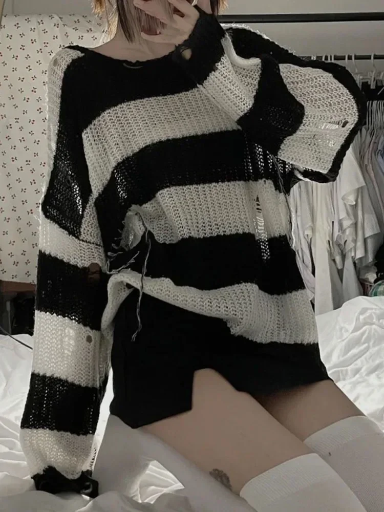 Полосатые пуловеры, женская одежда, джемпер с нерегулярными отверстиями, Sueter Mujer, модный повседневный вязаный тонкий свитер, топы, корейский Pull Femme
Полосатые пуловеры, женская одежда, джемпер с нерегулярными отверстиями, Sueter Mujer, модный повседневный вязаный тонкий свитер, топы, корейский Pull Femme