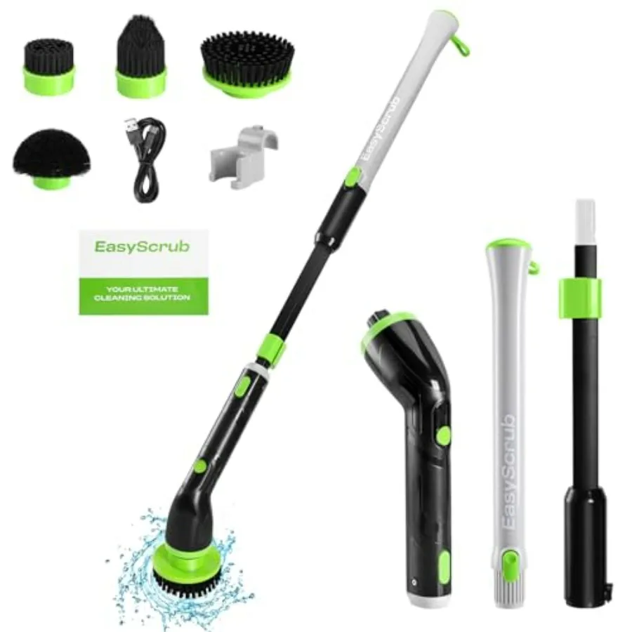 Cordless electric spin scrubber for bathroom cleaning, ABS plastic body, white and gray color, 350 RPM motor power with 4 repla
Cordless electric spin scrubber for bathroom cleaning, ABS plastic body, white and gray color, 350 RPM motor power with 4 repla