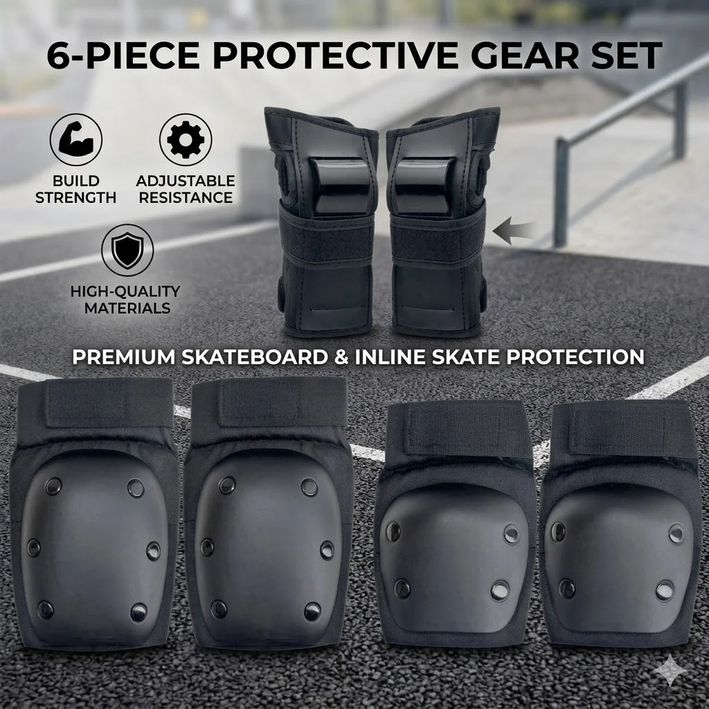 6 in 1 Protective Gear Set Knee Elbow Pads Wrist Guards For Skateboarding Roller Skating Biking Heavy Duty PP Shell Adults Youth
6 in 1 Protective Gear Set Knee Elbow Pads Wrist Guards For Skateboarding Roller Skating Biking Heavy Duty PP Shell Adults Youth