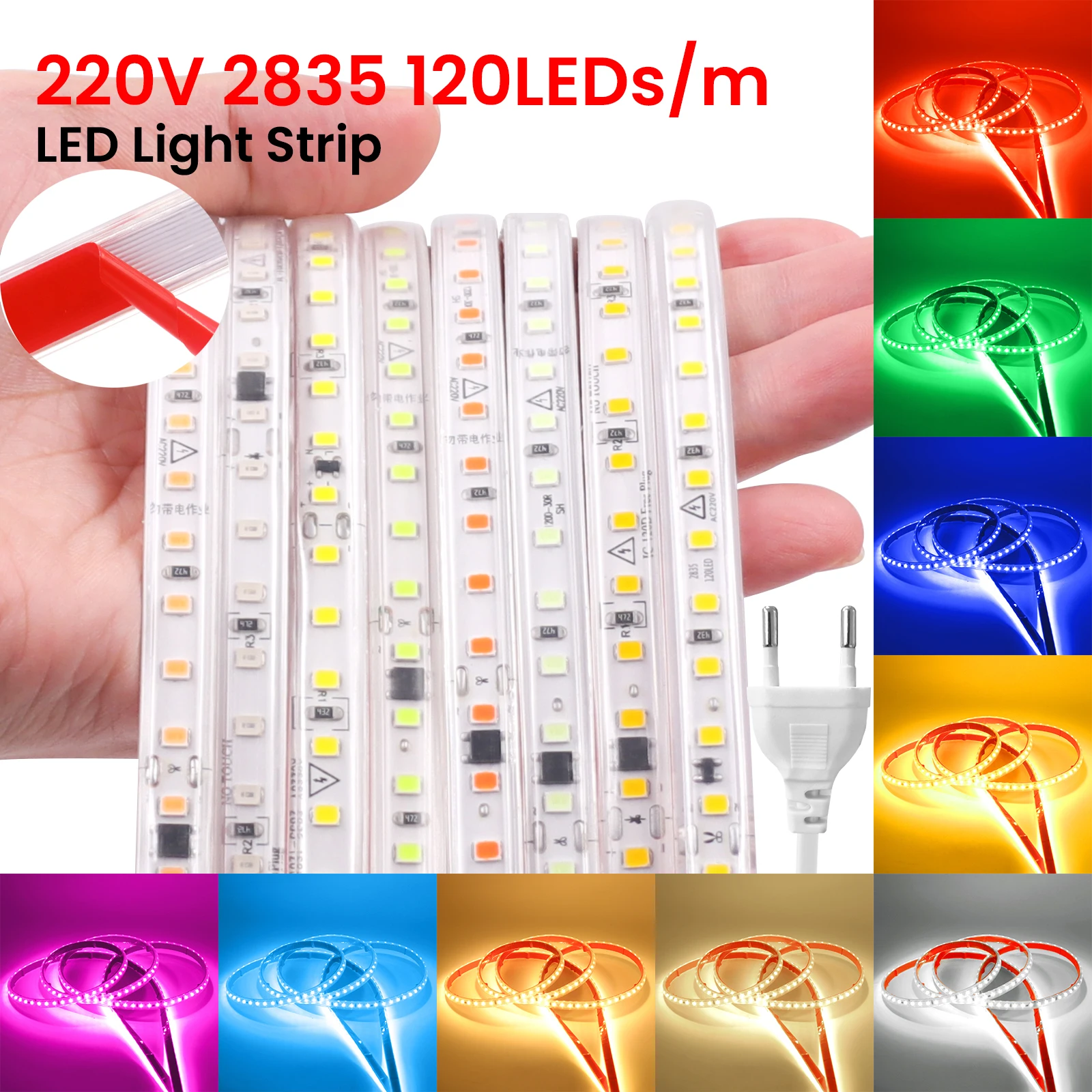 AC220V 240V Светодиодная лента EU UK Plug 2835SMD 120LEDs/M Водонепроницаемая клейкая светодиодная лента для улицы Теплый натуральный белый красный синий желтый
AC220V 240V Светодиодная лента EU UK Plug 2835SMD 120LEDs/M Водонепроницаемая клейкая светодиодная лента для улицы Теплый натуральный белый красный синий желтый