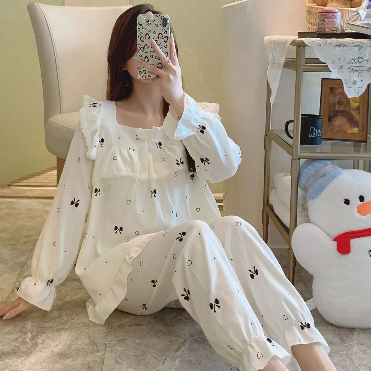 Cloud Cotton Long Sleeve Long Pants Sleepwear Women's Spring Autumn Home Clothes Outdoor Wearable Floral Print Comfortable
Cloud Cotton Long Sleeve Long Pants Sleepwear Women's Spring Autumn Home Clothes Outdoor Wearable Floral Print Comfortable