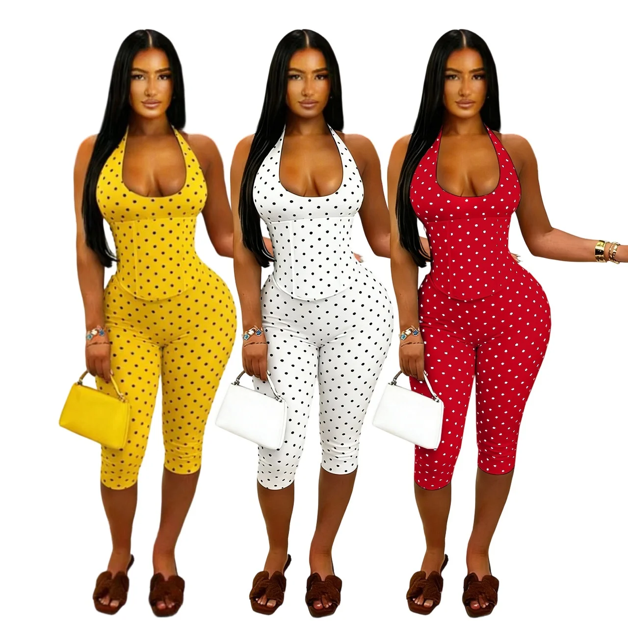 European and American Fashion Women's New Style Halter Neck Polka Dot Fishbone Zipper Waist-Cinching Cropped Jumpsuit Women's Bodysuit
European and American Fashion Women's New Style Halter Neck Polka Dot Fishbone Zipper Waist-Cinching Cropped Jumpsuit Women's Bodysuit