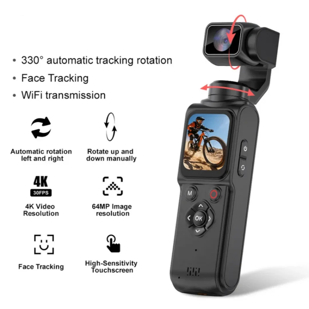 4K Vlog Action Camera 330° Face Tracking 18x Zoom 2400mAh Battery Gimbal Stabilizer 1.72 Inch Touch Screen WiFi Sports Cam
4K Vlog Action Camera 330° Face Tracking 18x Zoom 2400mAh Battery Gimbal Stabilizer 1.72 Inch Touch Screen WiFi Sports Cam