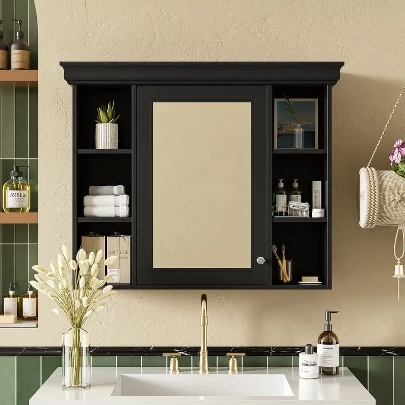 35 x 28 Black Wall Mounted Bathroom Storage Cabinet with Mirror Door, Modern Medicine Cabinet with 6 Open Shelves and Mirror
35 x 28 Black Wall Mounted Bathroom Storage Cabinet with Mirror Door, Modern Medicine Cabinet with 6 Open Shelves and Mirror