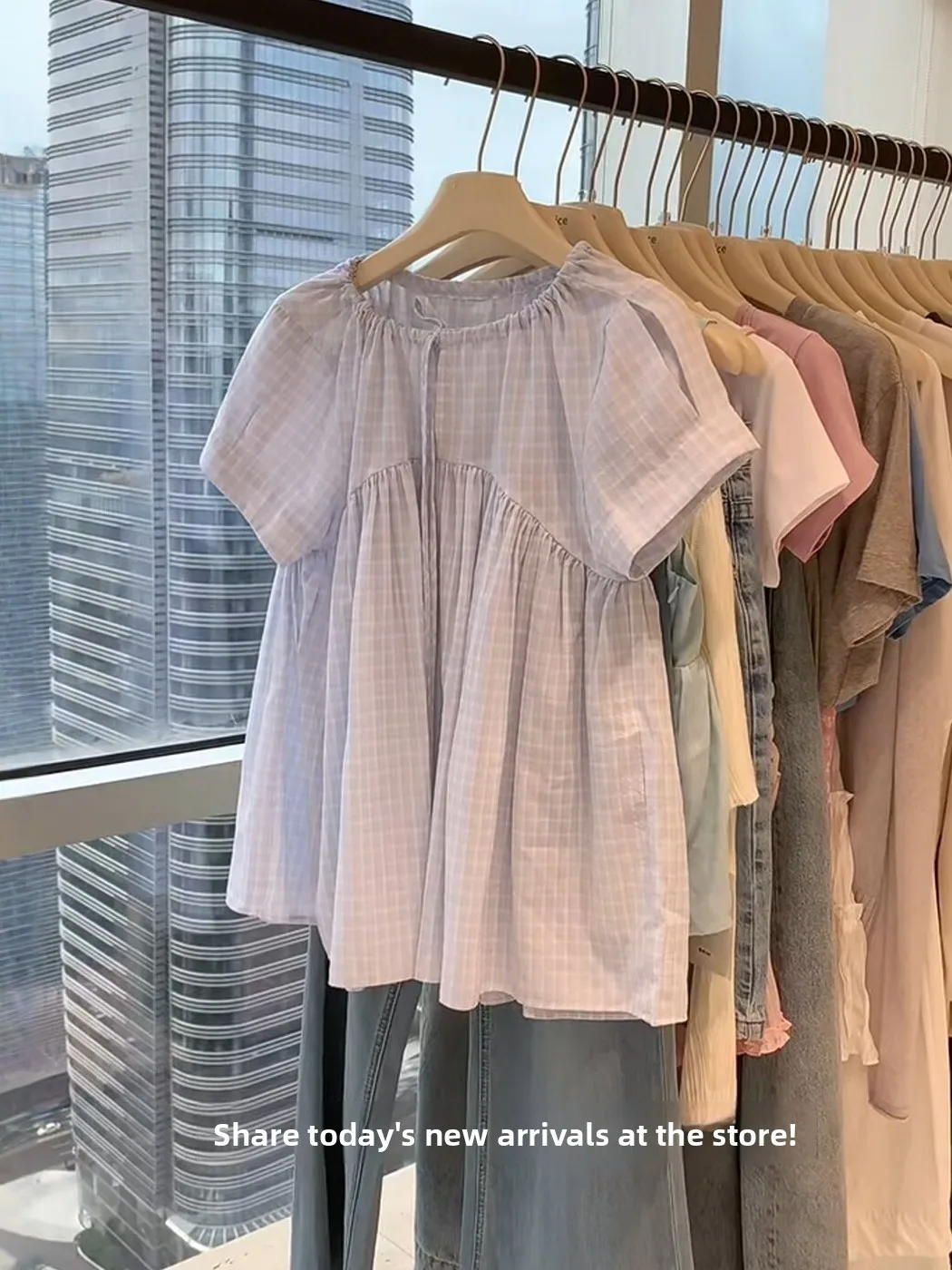 Korean Style Sweet Blue Plaid Short Sleeve Shirt Women's Summer New Loose Versatile Slimming Doll Shirt City Walk Bubble Sleeve
Korean Style Sweet Blue Plaid Short Sleeve Shirt Women's Summer New Loose Versatile Slimming Doll Shirt City Walk Bubble Sleeve