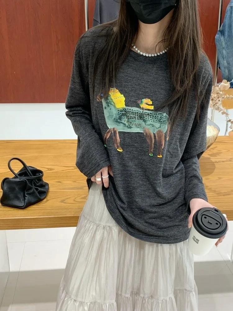 Feita Heavy Duty Long Sleeve T-Shirt Women Casual Loose Comfortable Slimming Sun Protection Print Embellished Top
Feita Heavy Duty Long Sleeve T-Shirt Women Casual Loose Comfortable Slimming Sun Protection Print Embellished Top
