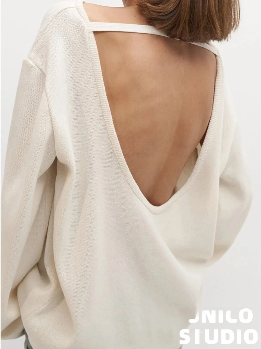 Sexy Backless Loose Fit Pure Cotton Knitted Sweater Big Sweater Casual Style Women's Long Sleeve round Neck Color
Sexy Backless Loose Fit Pure Cotton Knitted Sweater Big Sweater Casual Style Women's Long Sleeve round Neck Color
