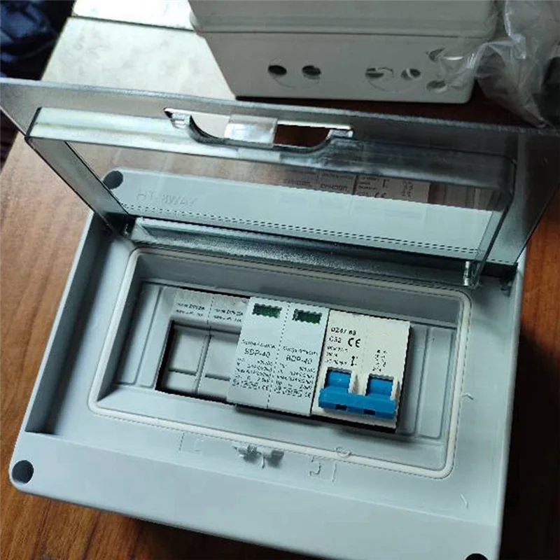Solar Photovoltaic PV Combiner Box Circuit Junction Box With Protection 1 Input 1 Out DC 500V Fuse MCB SPD Waterproof Box IP65
Solar Photovoltaic PV Combiner Box Circuit Junction Box With Protection 1 Input 1 Out DC 500V Fuse MCB SPD Waterproof Box IP65
