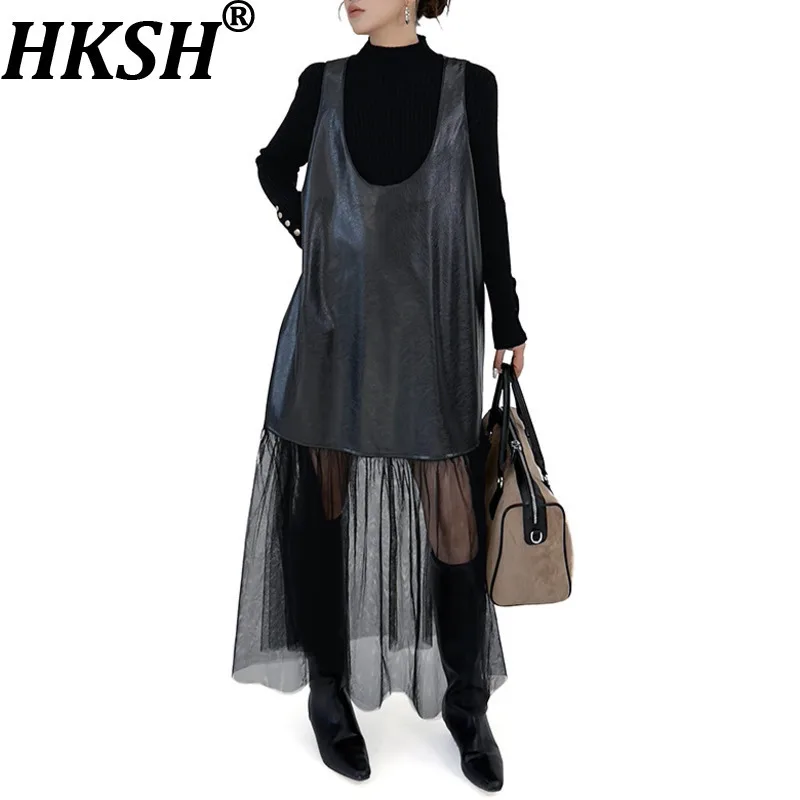 HKSH осеннее новое женское платье без рукавов из искусственной кожи в стиле пэчворк, сетчатое универсальное драпированное модное элегантное шикарное платье большого размера HK16653
HKSH осеннее новое женское платье без рукавов из искусственной кожи в стиле пэчворк, сетчатое универсальное драпированное модное элегантное шикарное платье большого размера HK16653