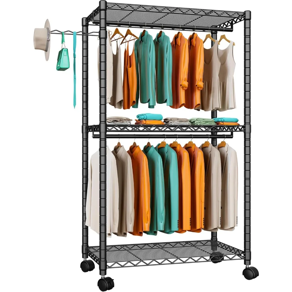 Rolling Clothes Rack Portable Closet Wardrobe with Wheels and Side Hooks, 2 Hanging Rod, Adjustable Freestanding Heavy Duty
Rolling Clothes Rack Portable Closet Wardrobe with Wheels and Side Hooks, 2 Hanging Rod, Adjustable Freestanding Heavy Duty