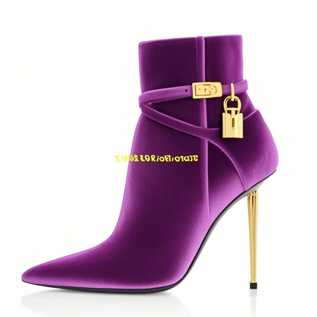 Suede Purple Padlock Ankle Booties Sexy Pointed Toe Stiletto Thin High Heel Fashion Runway Women Boots Strap Solid Women Boot
Suede Purple Padlock Ankle Booties Sexy Pointed Toe Stiletto Thin High Heel Fashion Runway Women Boots Strap Solid Women Boot