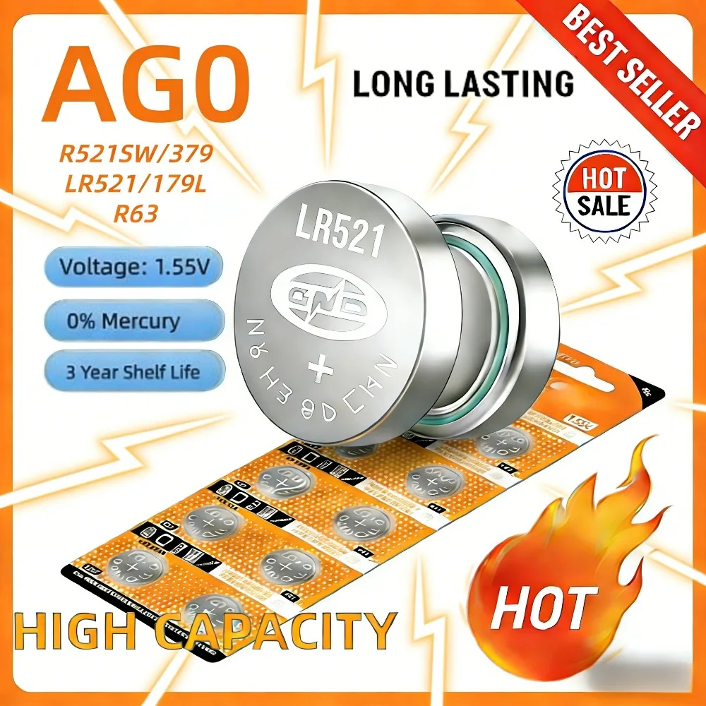 LR521 AG0 1.55V Alkaline Button Coin Battery SR521SW 379 379A 179 D379 SR63 for Watches Clocks & Small Electronics
LR521 AG0 1.55V Alkaline Button Coin Battery SR521SW 379 379A 179 D379 SR63 for Watches Clocks & Small Electronics