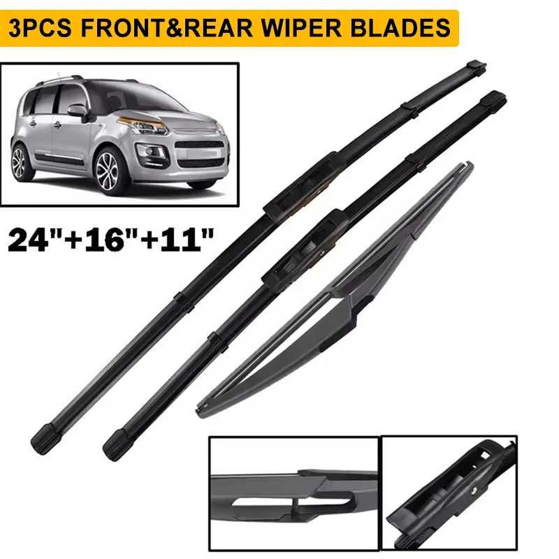 Wiper Front & Rear Wiper Blades For Citroen C3 Picasso 2011 - 2017 Windshield Windscreen Window Rain Brushes 24"+16"+11"
Wiper Front & Rear Wiper Blades For Citroen C3 Picasso 2011 - 2017 Windshield Windscreen Window Rain Brushes 24"+16"+11"