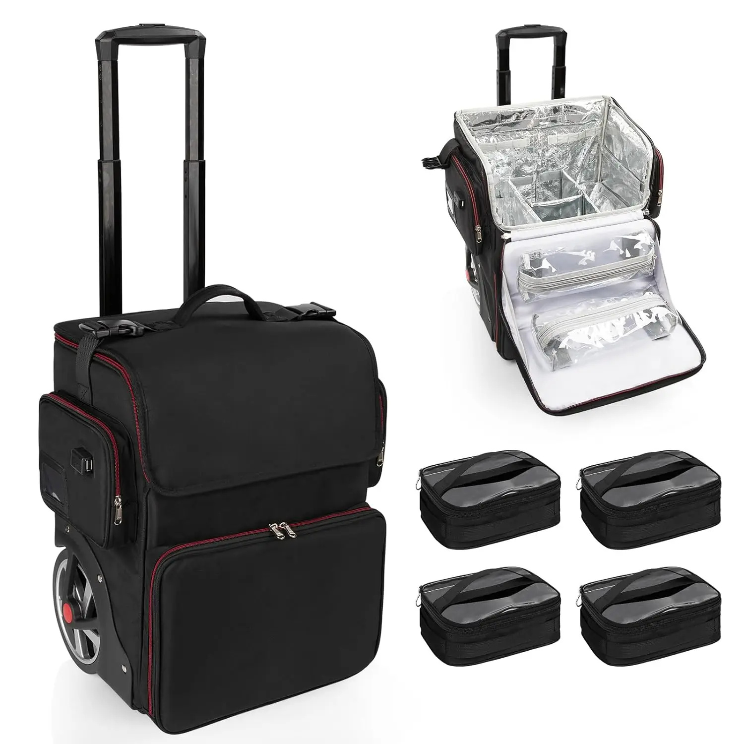 Large Makeup Train Case with 4 Travel Bags, Cosmetic Organizer for Hairstylist, Heat Insulation, Detachable Pouch
Large Makeup Train Case with 4 Travel Bags, Cosmetic Organizer for Hairstylist, Heat Insulation, Detachable Pouch