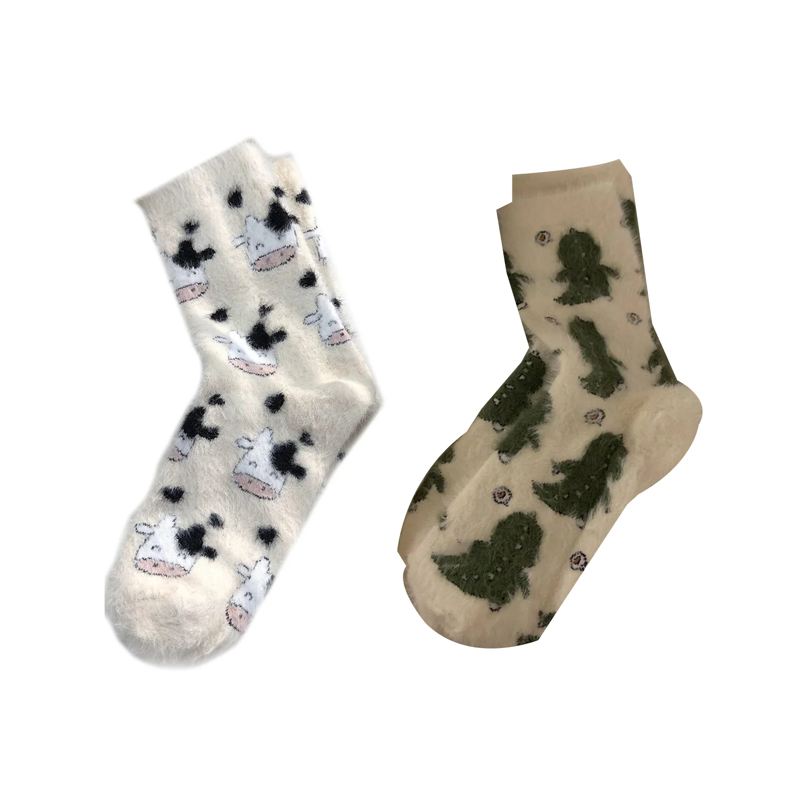White cow + little dinosaur plush socks combination (1 pair each)
White cow + little dinosaur plush socks combination (1 pair each)