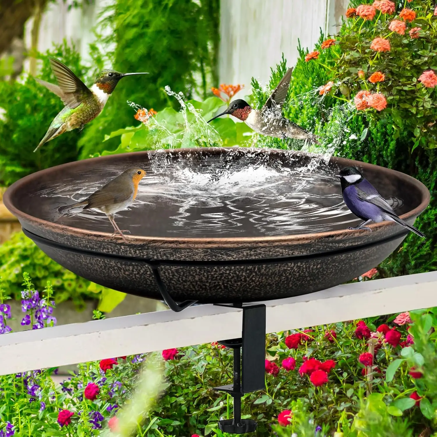 Deck Mounted Bird Bath, Easy to Clean12 Detachable Bath Bowl,Metal Birdbath for Outside with Sturdy Adjustable Clamp for Railing
Deck Mounted Bird Bath, Easy to Clean12 Detachable Bath Bowl,Metal Birdbath for Outside with Sturdy Adjustable Clamp for Railing
