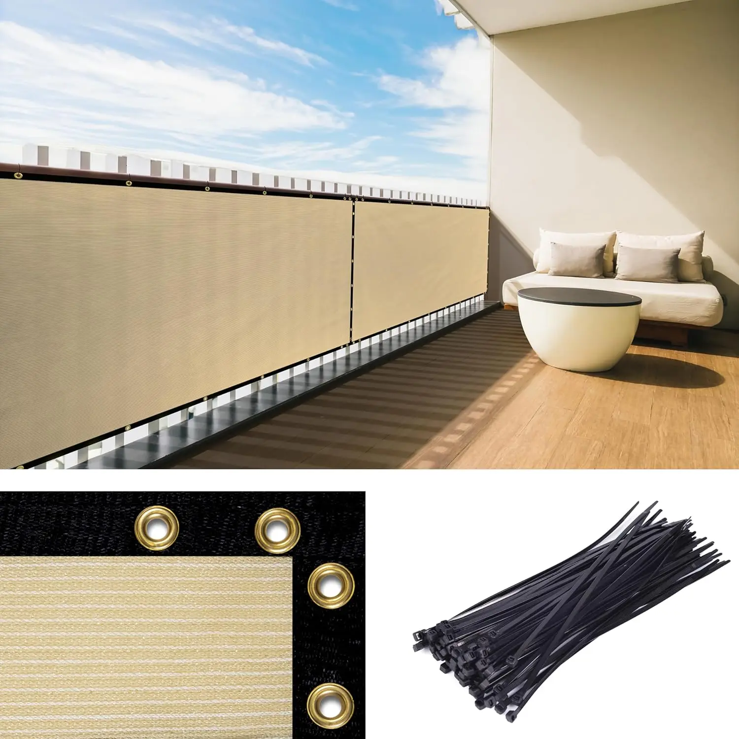 Custom Size 3'x35' Beige Balcony Privacy Screen - Cable Ties Included
Custom Size 3'x35' Beige Balcony Privacy Screen - Cable Ties Included