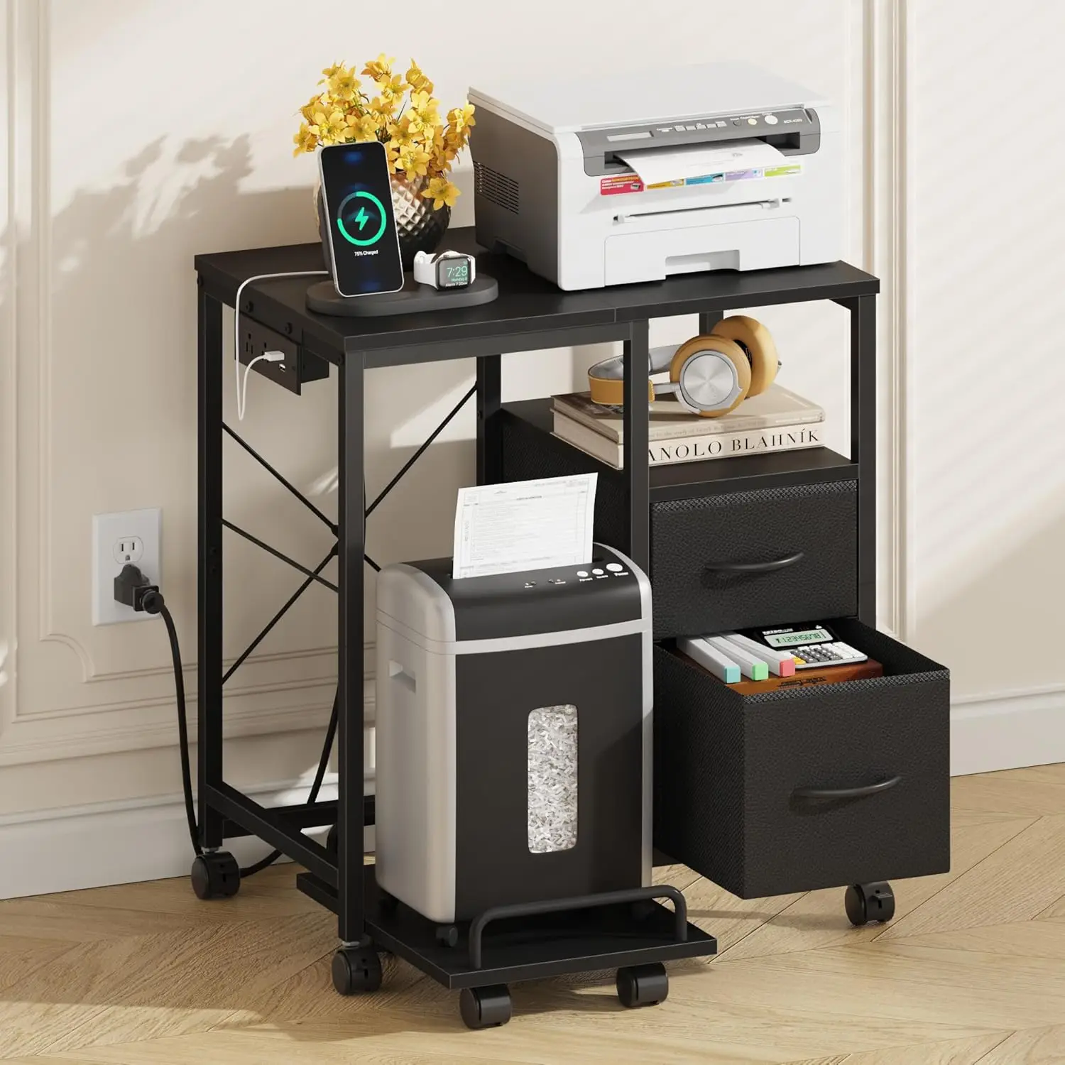 Printer Stand with Power Outlet/Fabric Drawers, Printer Cabinet with Storage Shelf and Rolling
Printer Stand with Power Outlet/Fabric Drawers, Printer Cabinet with Storage Shelf and Rolling