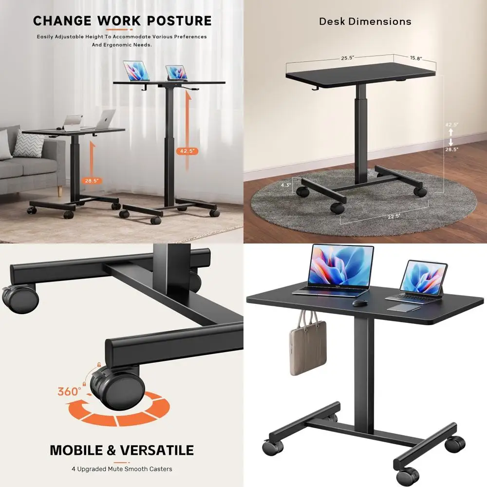 Compact Rolling Laptop Desk with Adjustable Height for Teachers, Portable Workstation with Lockable Wheels, Black
Compact Rolling Laptop Desk with Adjustable Height for Teachers, Portable Workstation with Lockable Wheels, Black