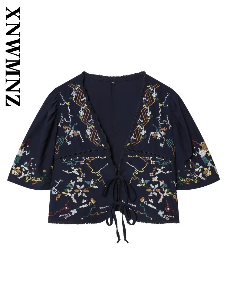 XNWMNZ 2026 Summer New Woman's Casual club Short Sleeve V-Collar T-shirt Vintage Fashion Woman Holiday Thin Floral Slim Top Tie
XNWMNZ 2026 Summer New Woman's Casual club Short Sleeve V-Collar T-shirt Vintage Fashion Woman Holiday Thin Floral Slim Top Tie