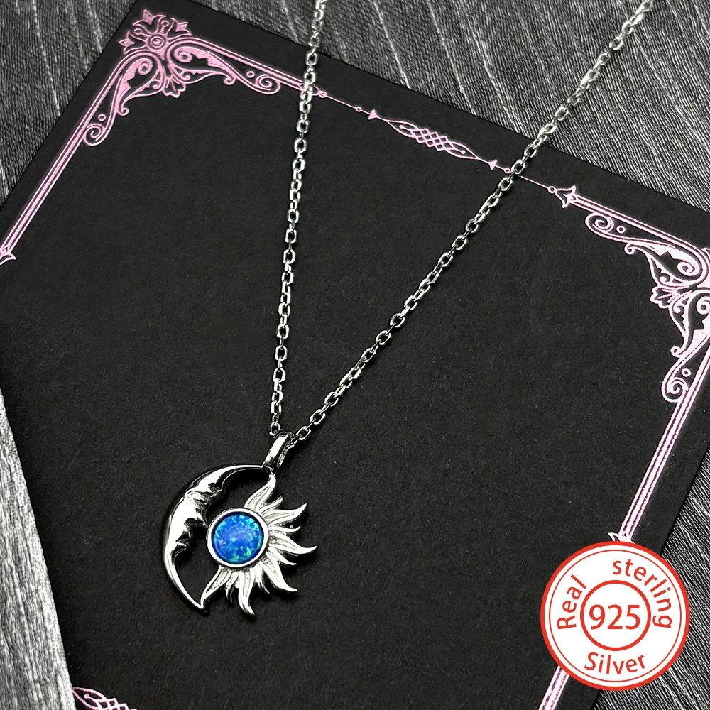 Luxury 925 Sterling Silver Blue Glass Crescent Moon Sun Pendant Necklace for Women Girl Gothic Clavicle Chains Party Jewelry
Luxury 925 Sterling Silver Blue Glass Crescent Moon Sun Pendant Necklace for Women Girl Gothic Clavicle Chains Party Jewelry