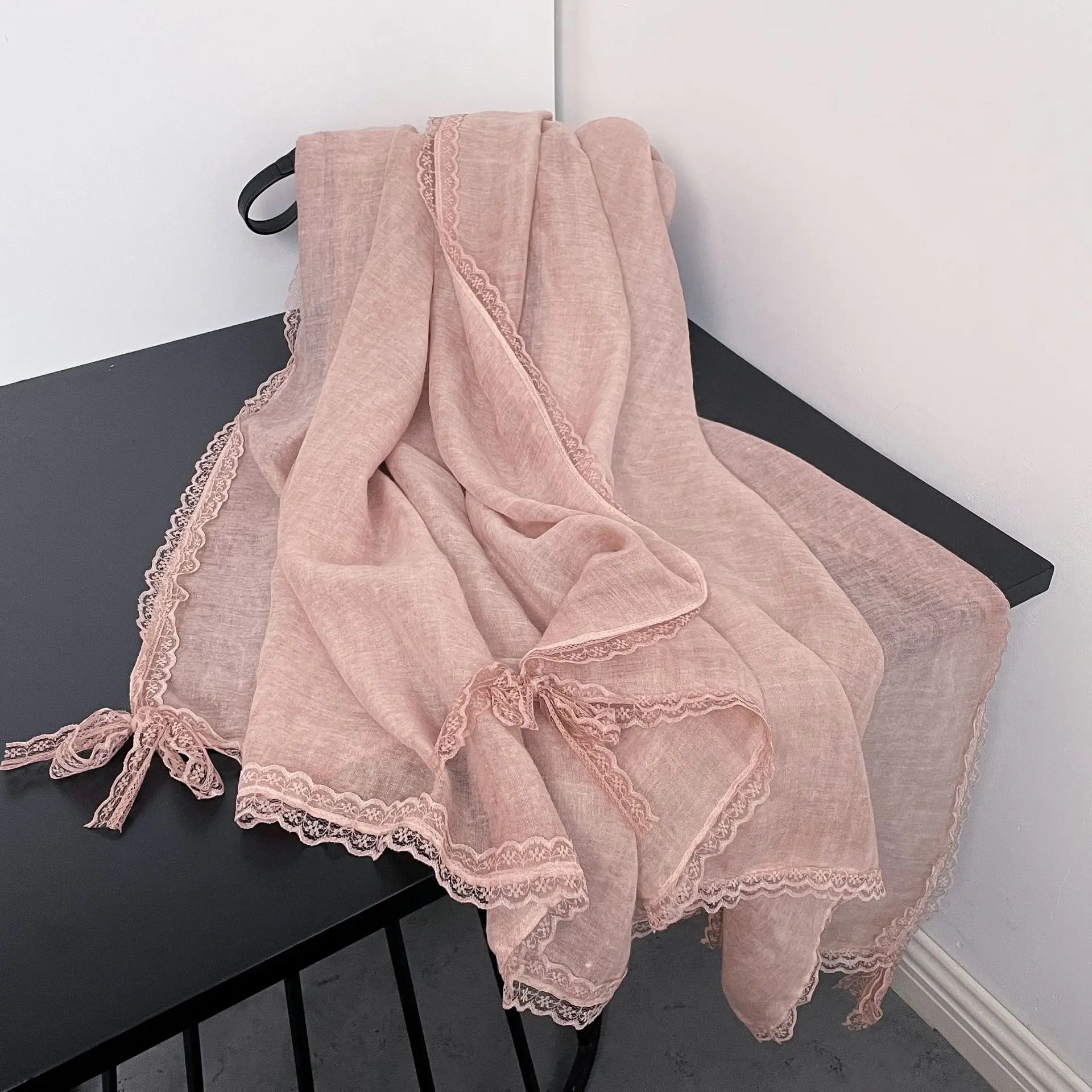 Premium Thin Scarf for Women, Trendy Niche Design with Lace and Bow Details, Fashionable Sheer Silk Scarf
Premium Thin Scarf for Women, Trendy Niche Design with Lace and Bow Details, Fashionable Sheer Silk Scarf