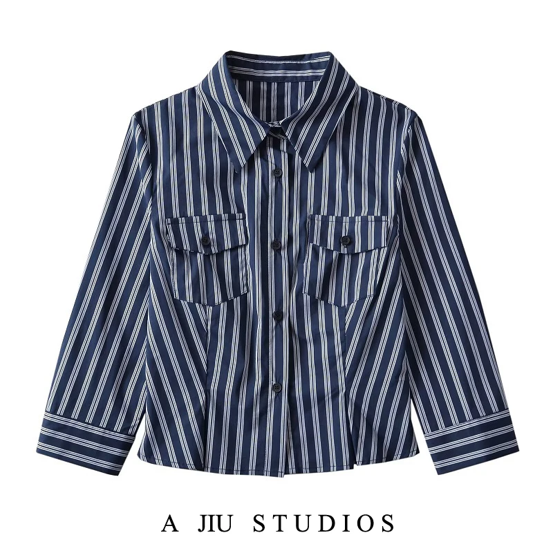 Slim Fit Long Sve irt Stand Collar Single Button Faionable Striped Waist Cinching Vintage Trendy Top for Trendy Girls
Slim Fit Long Sve irt Stand Collar Single Button Faionable Striped Waist Cinching Vintage Trendy Top for Trendy Girls