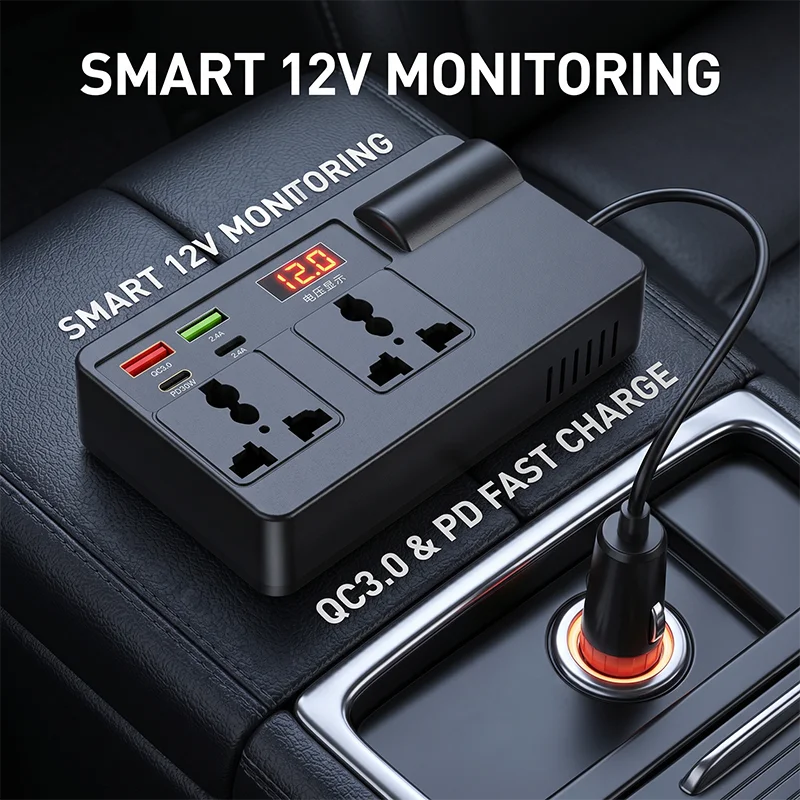 Car Power Inverter 200W 12V to 220V Adapter PD 30W QC 3.0 USB C Fast Charging 2 AC Outlets and Extended Cigarette Lighter Socket
Car Power Inverter 200W 12V to 220V Adapter PD 30W QC 3.0 USB C Fast Charging 2 AC Outlets and Extended Cigarette Lighter Socket