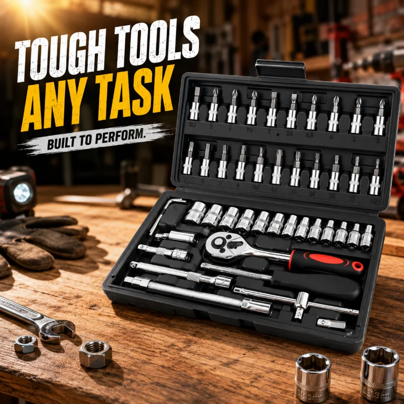Black 46PCS Socket Ratchet Tool Kit, Durable Portable Hand Tools for Car Service and Home Daily Repair Work
Black 46PCS Socket Ratchet Tool Kit, Durable Portable Hand Tools for Car Service and Home Daily Repair Work