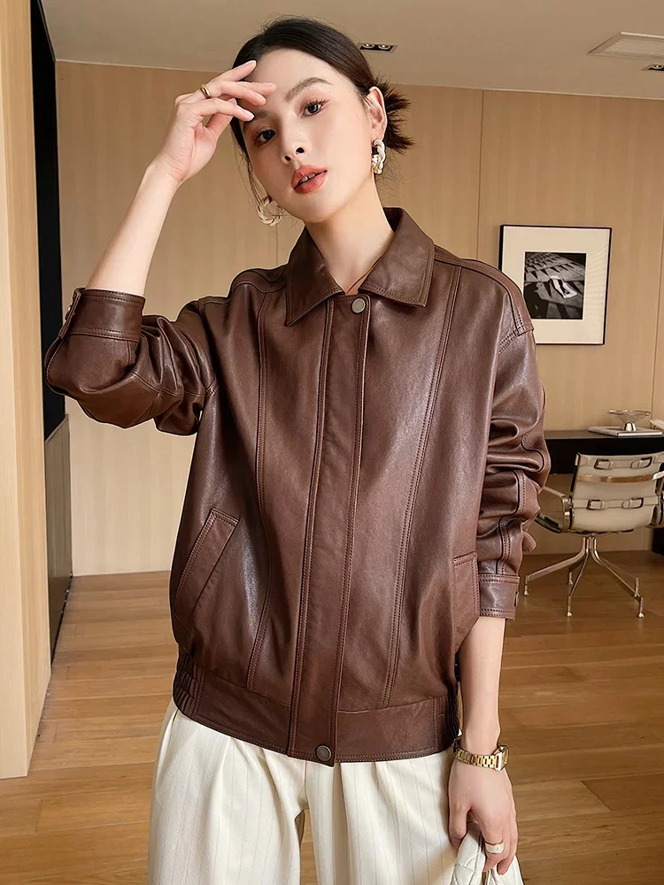 Casual Genuine Leather Motorcycle Leather Jackets for Women Spring Autumn High-end Simple Loose Solid Soft Real Sheepskin Coat
Casual Genuine Leather Motorcycle Leather Jackets for Women Spring Autumn High-end Simple Loose Solid Soft Real Sheepskin Coat