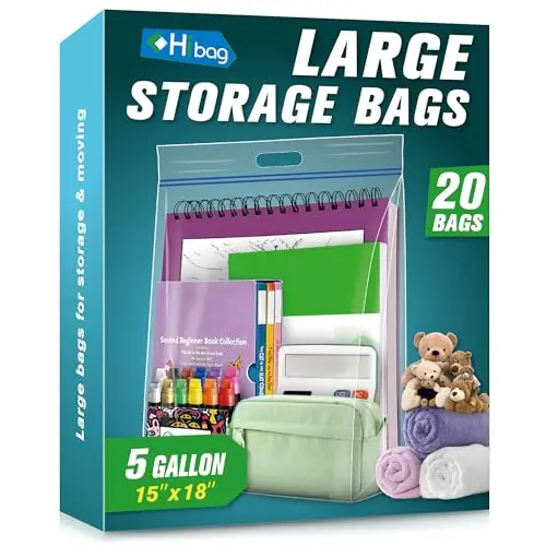 Большие мешки для хранения HIBAG, 5 галлонов, 15 x 18 дюймов, прозрачные, с ручкой, многоразовые, сверхбольшие, особо прочные, для одежды, подушек и белья.
Большие мешки для хранения HIBAG, 5 галлонов, 15 x 18 дюймов, прозрачные, с ручкой, многоразовые, сверхбольшие, особо прочные, для одежды, подушек и белья.