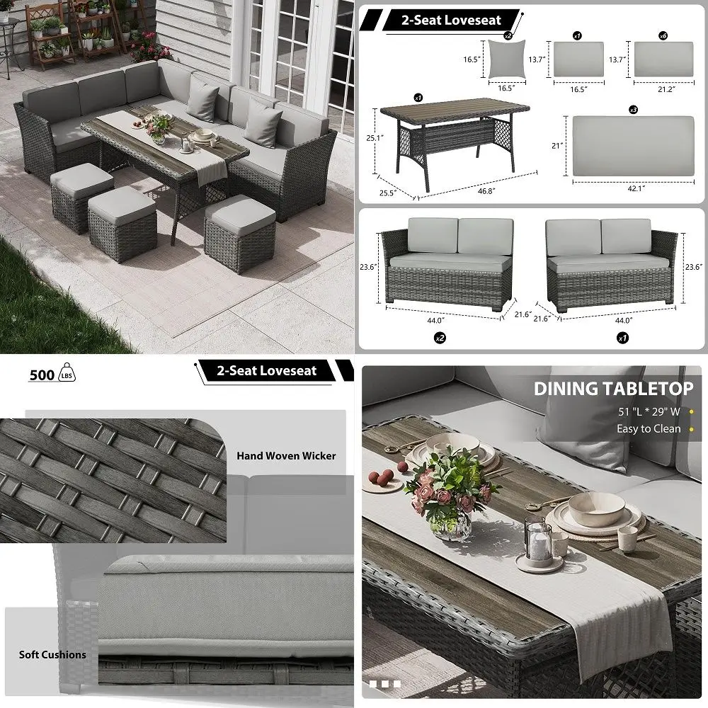 7 Piece Patio Furniture Set, Outdoor PE Wicker Rattan Outdoor Dining Set, Patio Table and Chairs Set, Patio Conversation Sofa S
7 Piece Patio Furniture Set, Outdoor PE Wicker Rattan Outdoor Dining Set, Patio Table and Chairs Set, Patio Conversation Sofa S