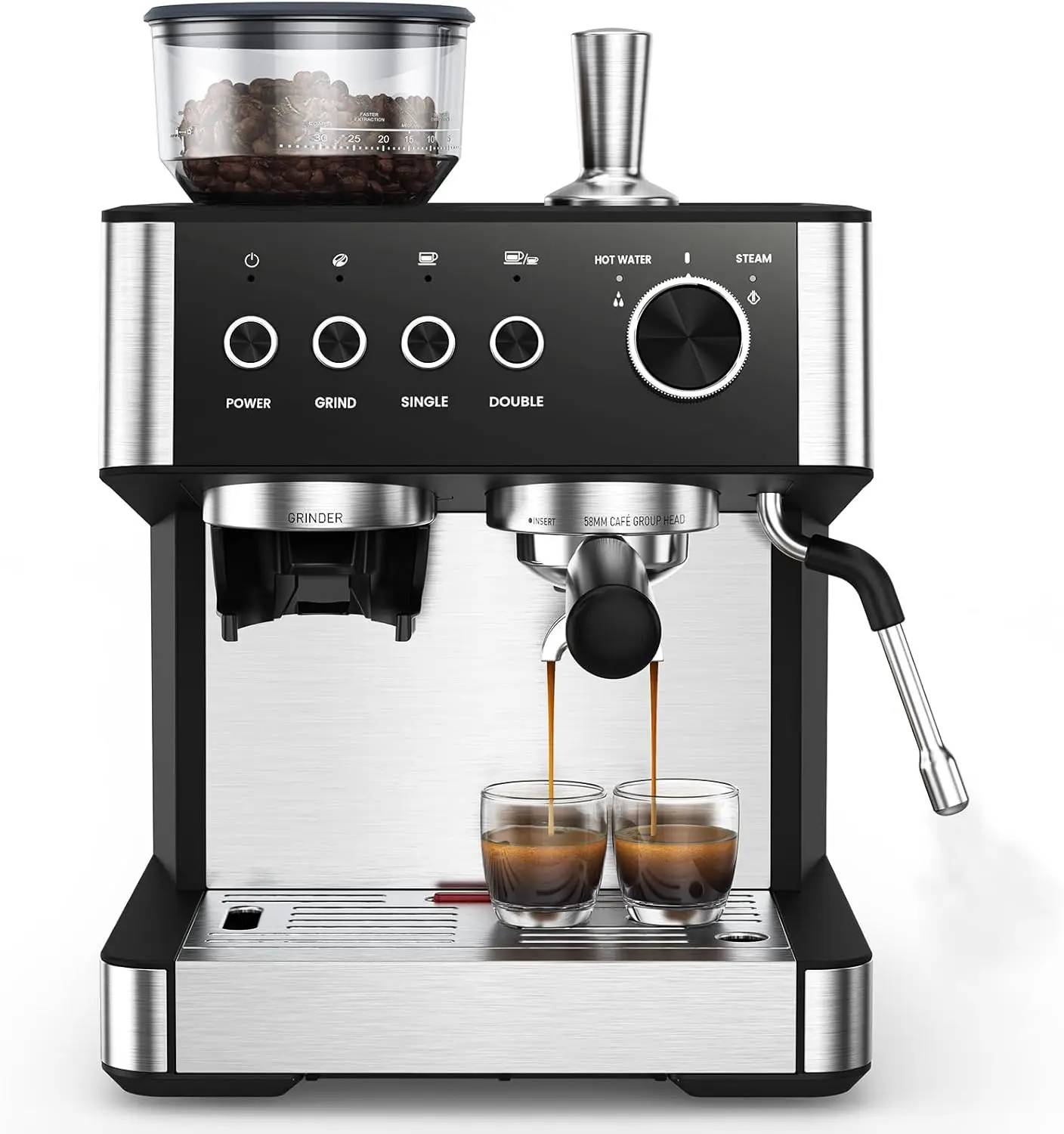 2025 Upgrade 20 Bar Espresso Machine with Built-in Grinder, Milk Steam Wand & Tamping Tools for Lattes - Charcoal
2025 Upgrade 20 Bar Espresso Machine with Built-in Grinder, Milk Steam Wand & Tamping Tools for Lattes - Charcoal
