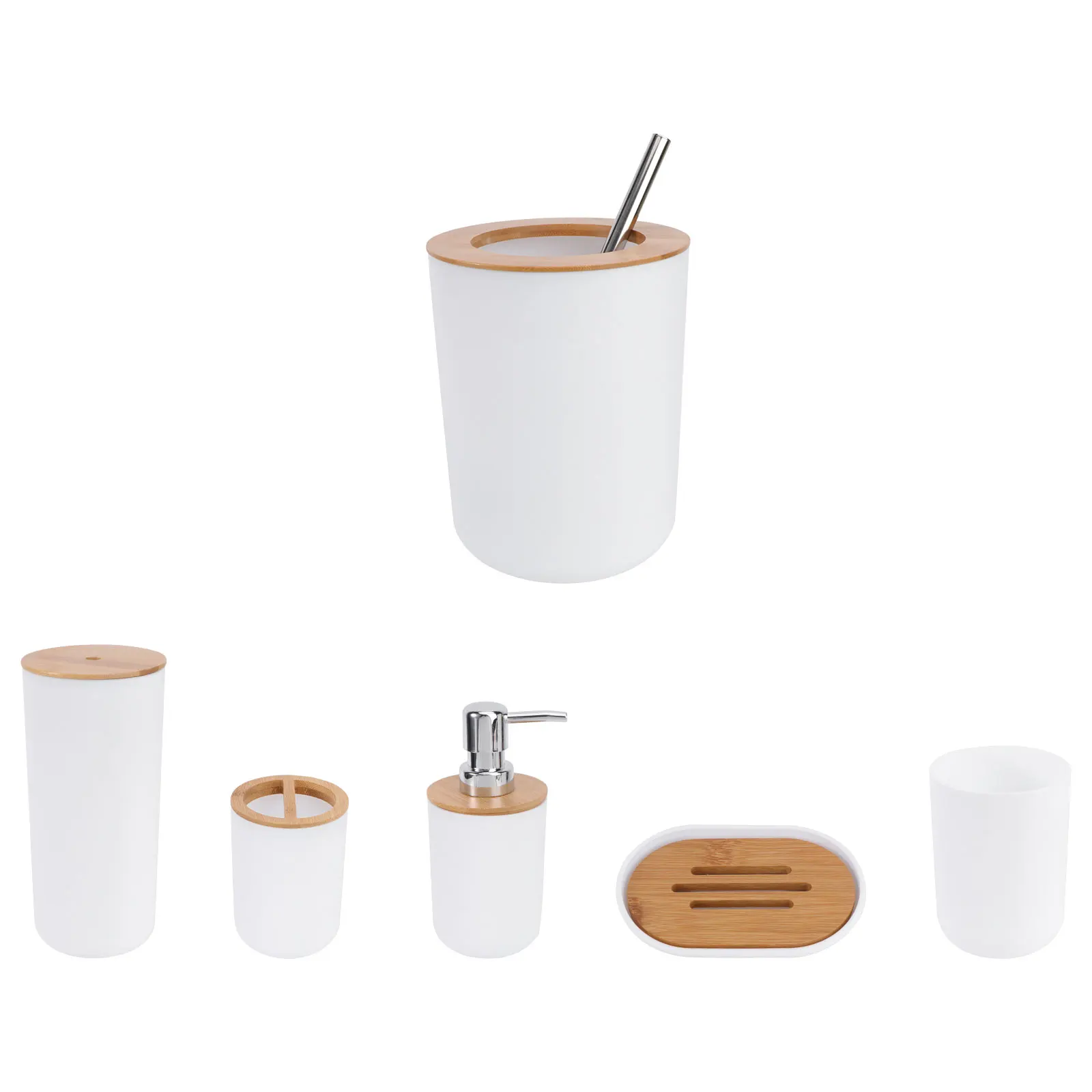 5 Pcs Bathroom Accessories Set White Plastic Eco Friendly Toothbrush Holder Cup Pump Bottle Soap Dish Toilet Brush
5 Pcs Bathroom Accessories Set White Plastic Eco Friendly Toothbrush Holder Cup Pump Bottle Soap Dish Toilet Brush