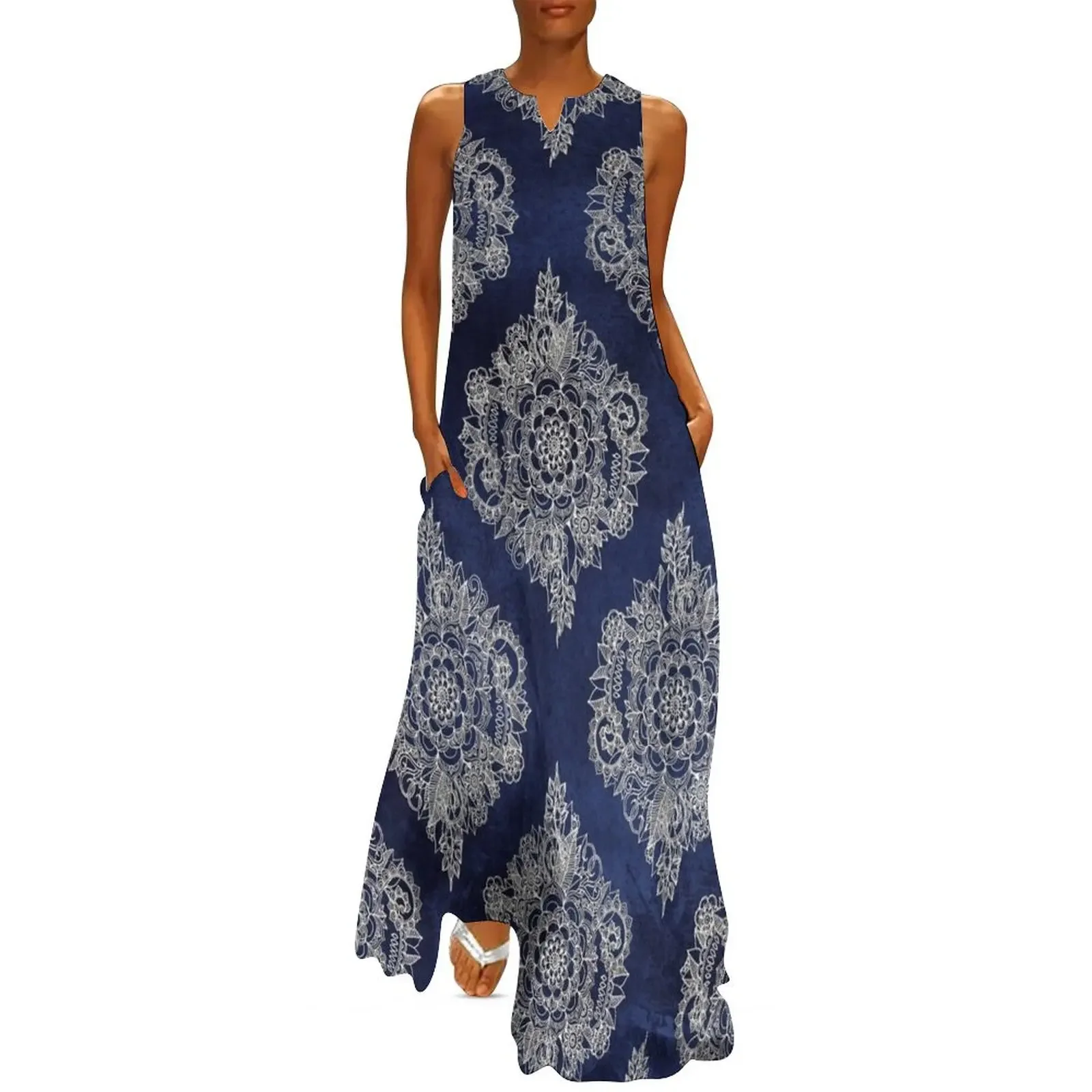 Cream Floral Moroccan Pattern on Deep Indigo Ink Long Dress clothes for women Woman clothes Dress
Cream Floral Moroccan Pattern on Deep Indigo Ink Long Dress clothes for women Woman clothes Dress