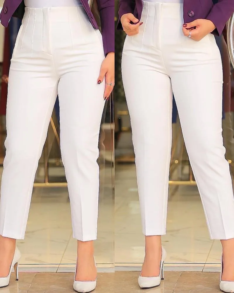 Women Pants High Waist Solid Pockets Pencil Pants Ankle Length Slim Fit Office Lady Zipper Flat Summer 2026 Slight Strech 42 Sc93f09a7a1904c7895c855c795e3dabcB