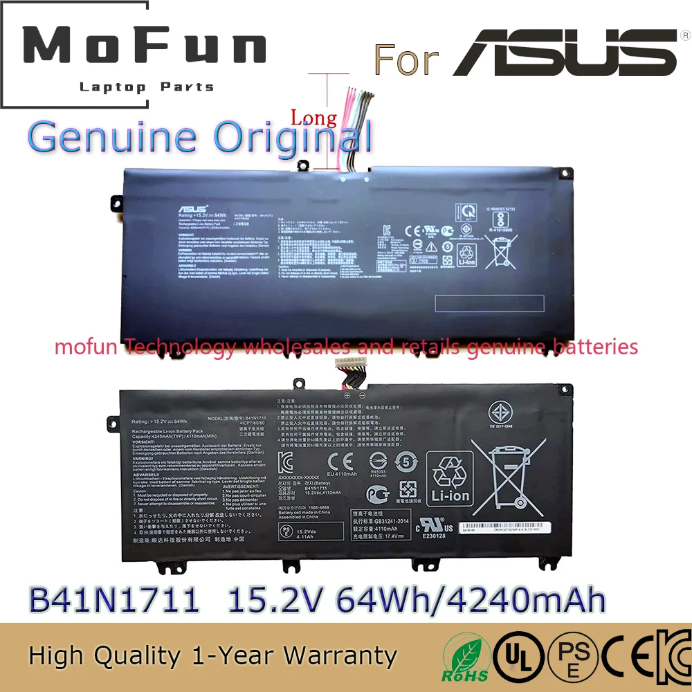 B41N1711 0B200-02730100 Оригинальный аккумулятор для ноутбука 15,2 В 64 Втч для Asus ROG Strix GL703VD GL503VM GL503VD FX503VM
B41N1711 0B200-02730100 Оригинальный аккумулятор для ноутбука 15,2 В 64 Втч для Asus ROG Strix GL703VD GL503VM GL503VD FX503VM
