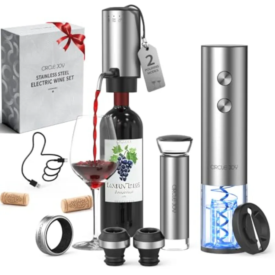 Rechargeable Electric Wine Opener Set 8-in-1 Stainl Steel Automatic Wine Bottle Opener Gift Set w/Electric Wine Aerator Pourer,
Rechargeable Electric Wine Opener Set 8-in-1 Stainl Steel Automatic Wine Bottle Opener Gift Set w/Electric Wine Aerator Pourer,