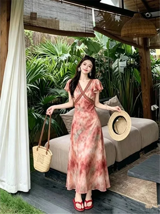 plus Size Women's V-Neck Dress Summer Gradient Waist-Cinching Slimming Holiday Style Knee-Length Fly-Sleeve Long Dress
plus Size Women's V-Neck Dress Summer Gradient Waist-Cinching Slimming Holiday Style Knee-Length Fly-Sleeve Long Dress