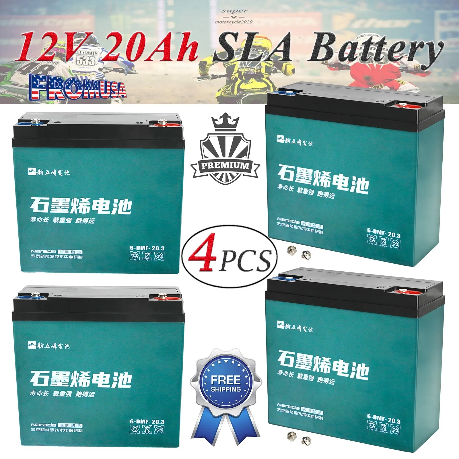 4PC 6-DMF-20 6-DZM-20 6-DZF-20 12V 20Ah Battery 48V Rechargeable for Go Kart Scooter ATV UTV
4PC 6-DMF-20 6-DZM-20 6-DZF-20 12V 20Ah Battery 48V Rechargeable for Go Kart Scooter ATV UTV