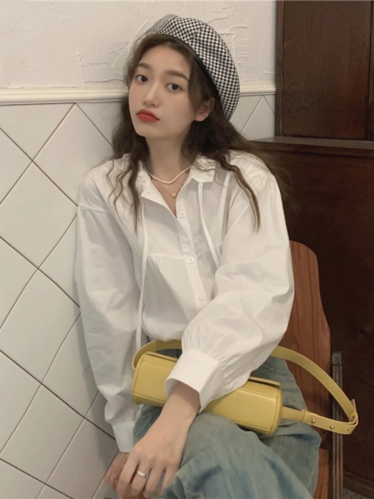 Early Spring Vintage Women's irt Gentle Wood ain Ruffle Collar Tie Design Sensation Top Korean Sle Loose Fit Long Sve
Early Spring Vintage Women's irt Gentle Wood ain Ruffle Collar Tie Design Sensation Top Korean Sle Loose Fit Long Sve